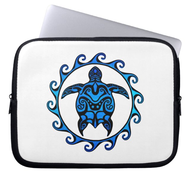 Blue Tribal Turtle Sun Laptop Sleeve (Front)