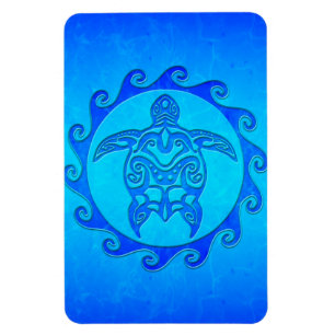 Blue Tribal Turtle Sun Magnet