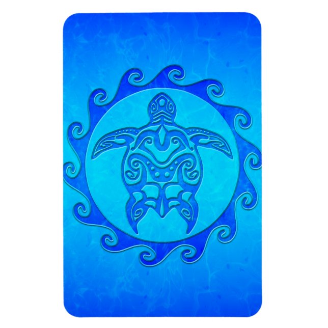 Blue Tribal Turtle Sun Magnet (Vertical)