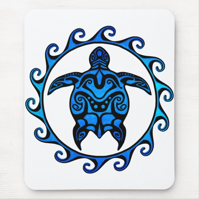 Blue Tribal Turtle Sun Mouse Pad (Front)