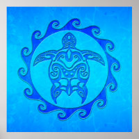 Blue Tribal Turtle Sun