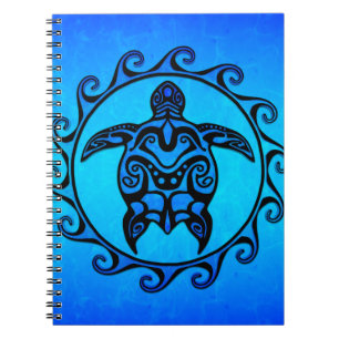 Blue Tribal Turtle Sun Spiral Notebook