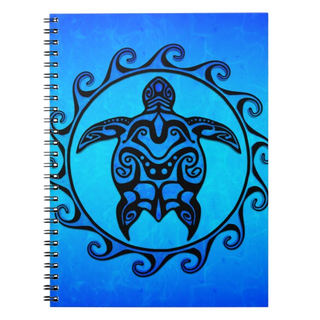 Blue Tribal Turtle Sun Spiral Notebook (Front)
