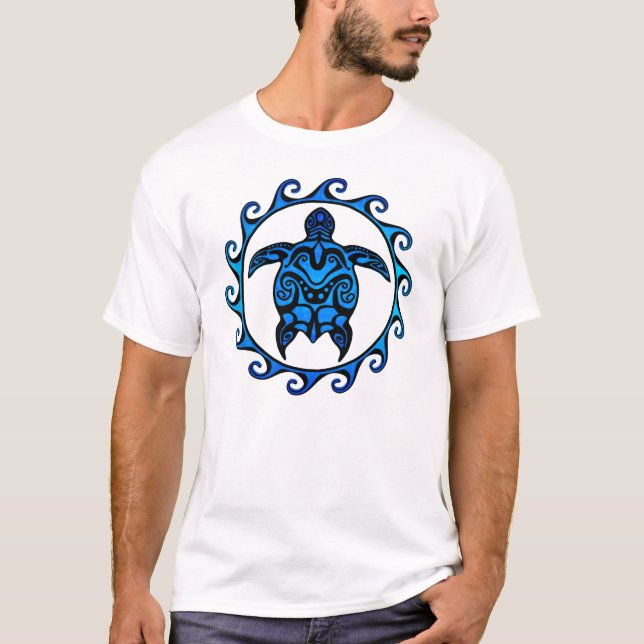Blue Tribal Turtle Sun T-Shirt (Front)
