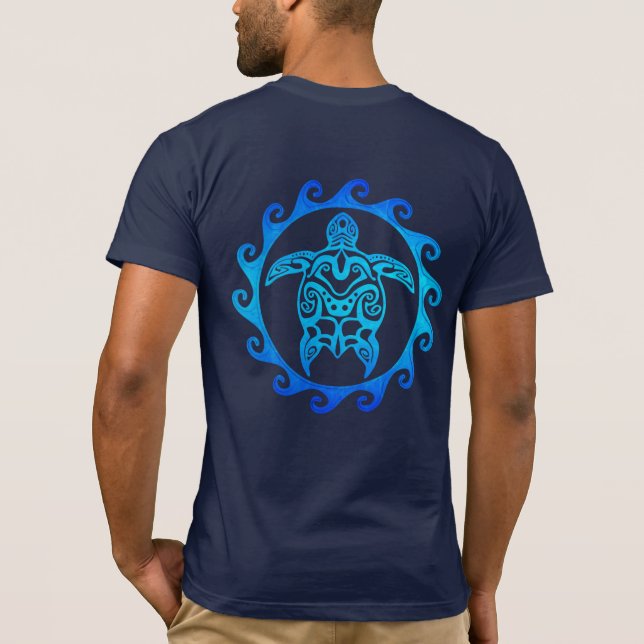 Blue Tribal Turtle Sun T-Shirt (Back)