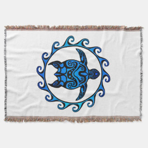 Blue Tribal Turtle Sun Throw Blanket