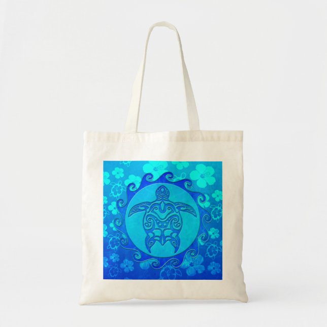 Blue Tribal Turtle Sun Tote Bag (Front)