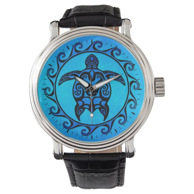 Blue Tribal Turtle Sun Watch (Front)