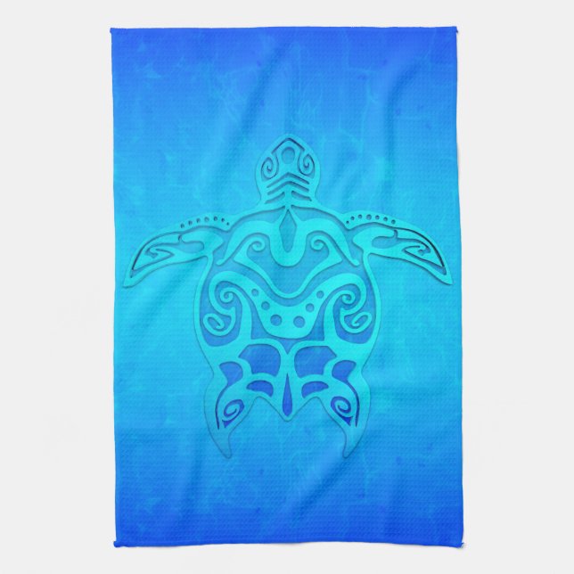 Blue Tribal Turtle Tea Towel (Vertical)
