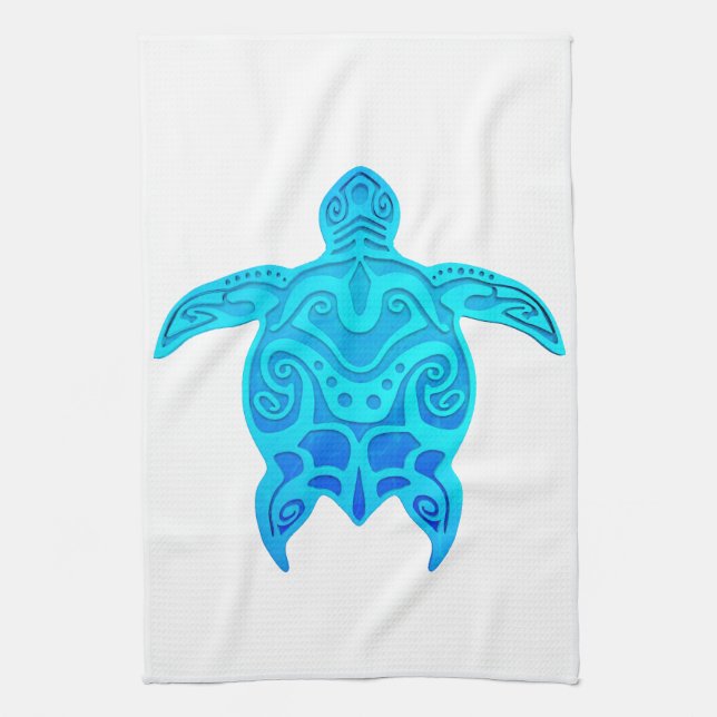 Blue Tribal Turtle Tea Towel (Vertical)