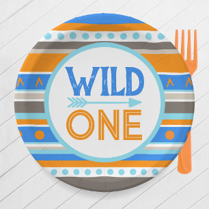 Blue Tribal Wild One 1st Birthday Party Paper Plate