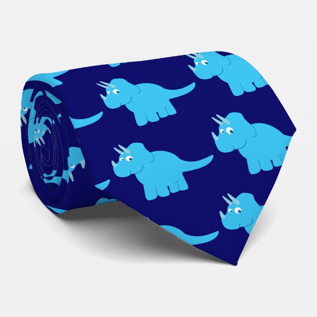 Blue Triceratops Dinosaur Tie (Rolled)