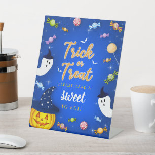 Blue Trick or Treat Halloween Please Take One Pedestal Sign