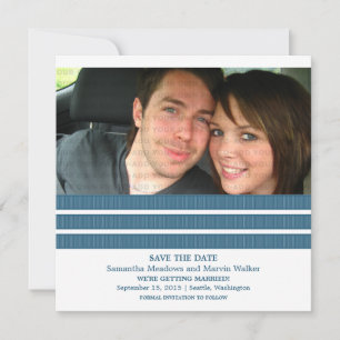 Blue Triple Stripe Photo Save the Date Invite