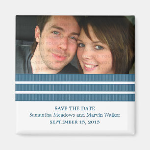 Blue Triple Stripe Photo Save the Date Magnet