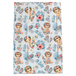 Blue Tropical Aloha Baby Shower Newborn Medium Gift Bag
