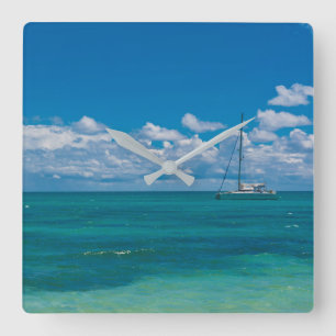 Blue Tropical Bay Seascape Square Wall Clock