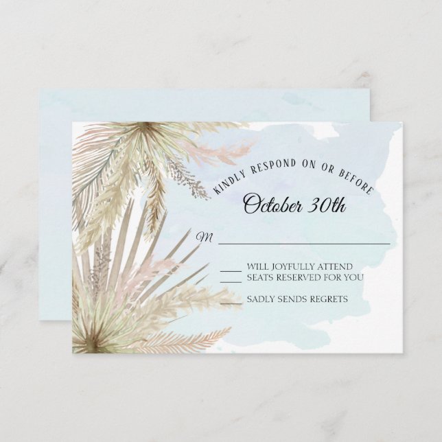 Blue Tropical Beach Boho Jungle Leaf Foliage Invitation (Front/Back)