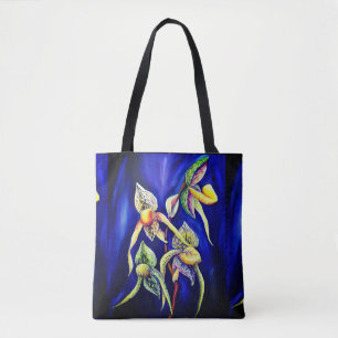 Blue Tropical Exotic Orchids Tote Bag