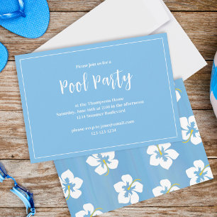 Blue Tropical Floral Summer Party Custom Invitation