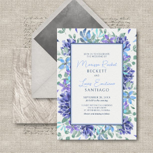 Blue Tropical Floral Wedding Invitation