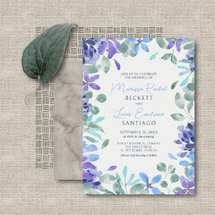 Blue Tropical Floral Wedding Invitation