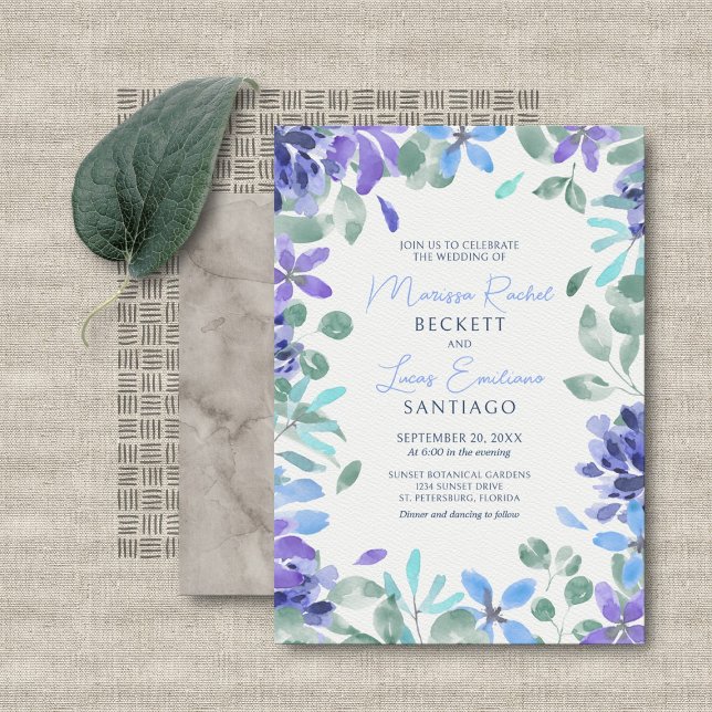 Blue Tropical Floral Wedding Invitation (Creator Uploaded)