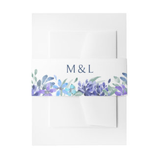 Blue Tropical Floral Wedding Invitation Belly Band