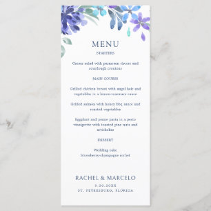 Blue Tropical Floral Wedding Menu
