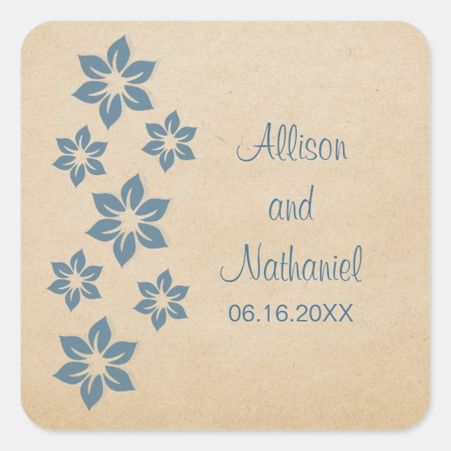 Blue Tropical Floral Wedding Stickers (Front)