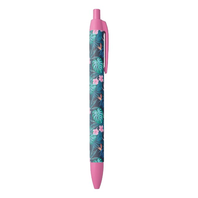 Blue Tropical Flower Garden Pattern Black Ink Pen (Bottom (Vertical))