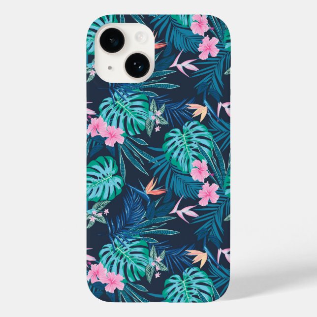 Blue Tropical Flower Garden Pattern Case-Mate iPhone Case (Back)