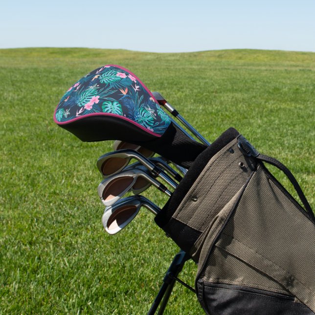 Blue Tropical Flower Garden Pattern Golf Head Cover (In Situ)
