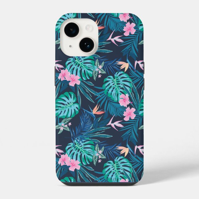 Blue Tropical Flower Garden Pattern iPhone Case (Back)