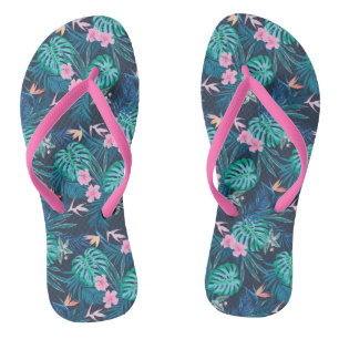 Blue Tropical Flower Garden Pattern Jandals