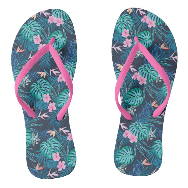 Blue Tropical Flower Garden Pattern Jandals (Footbed)
