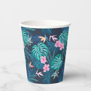 Blue Tropical Flower Garden Pattern Paper Cups