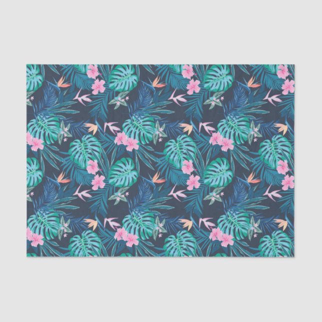 Blue Tropical Flower Garden Pattern Tissue Paper (Front)