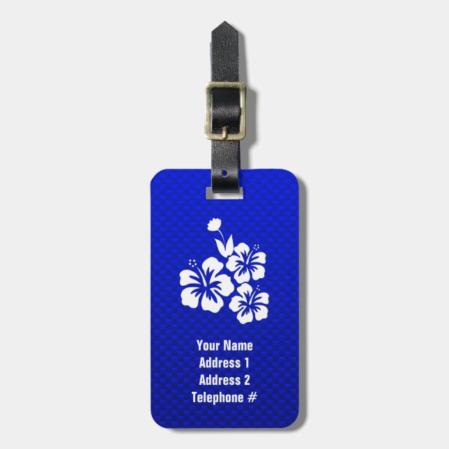 Blue Tropical Flowers Luggage Tag (Front Vertical)