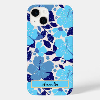 Blue Tropical Flowers Personalised Case-Mate iPhone 14 Case