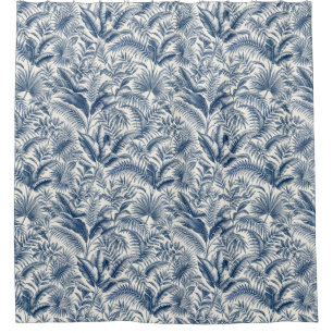 Blue Tropical Foliage Botanical Shower Curtain