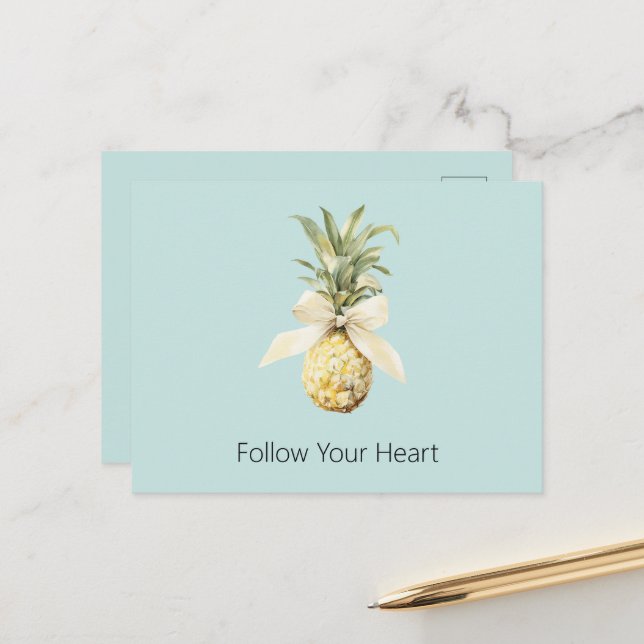 Blue Tropical Fruit Pinepple Bow   Postcard (Front/Back In Situ)