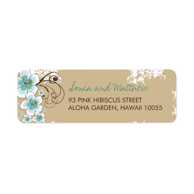 Blue Tropical Hibiscus Beach Wedding Address (Front)