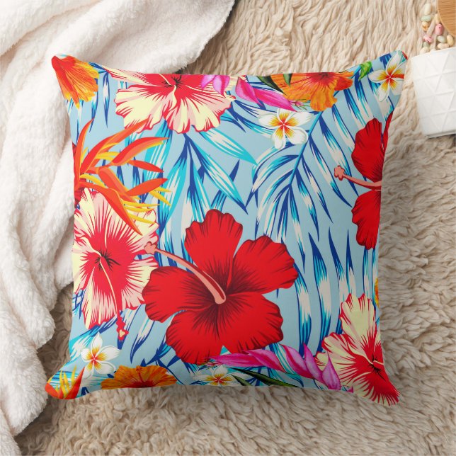 Blue Tropical hibiscus flowers  Cushion (Blanket)