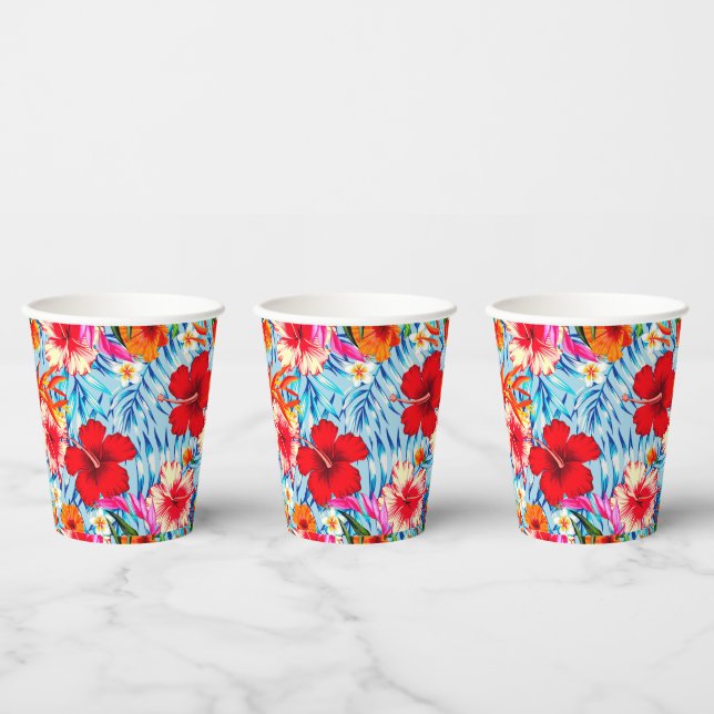 Blue Tropical hibiscus flowers    Paper Cups (Multi)