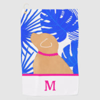 Blue Tropical Island Yellow Dog Golf Towel