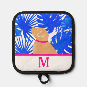 Blue Tropical Island Yellow Dog Pot Holder Custom