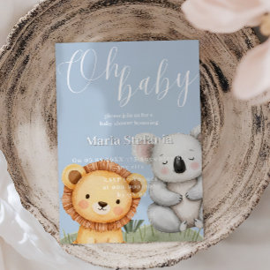 Blue Tropical Jungle Safari Baby Shower Animals  I Invitation