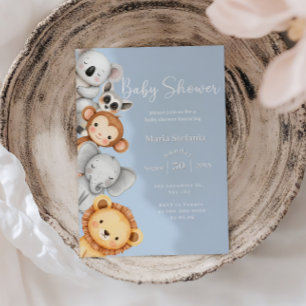 Blue Tropical Jungle Safari Baby Shower Animals Invitation