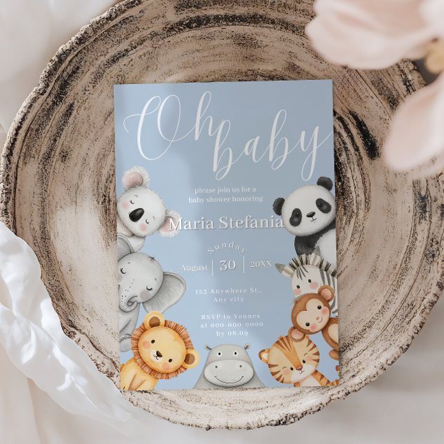 Blue Tropical Jungle Safari Baby Shower Animals  Invitation (Creator Uploaded)